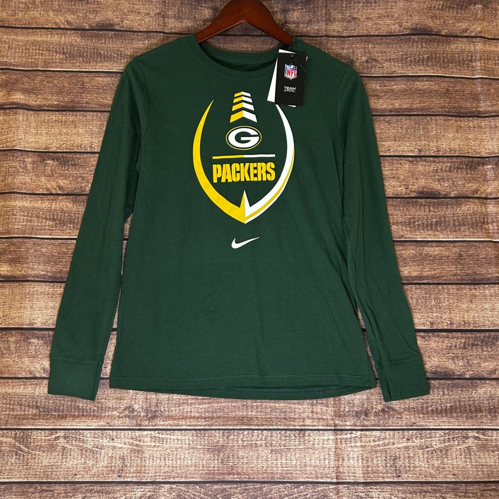 Nike Green Bay Packers Long Sleeve Graphic T-Shirt Youth‎ Large 14/16 Green NFL